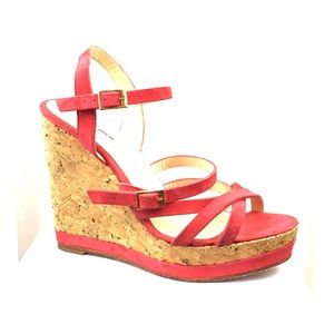 L.K. Bennett Red Suede Strap Wedge Size 37 1/2
